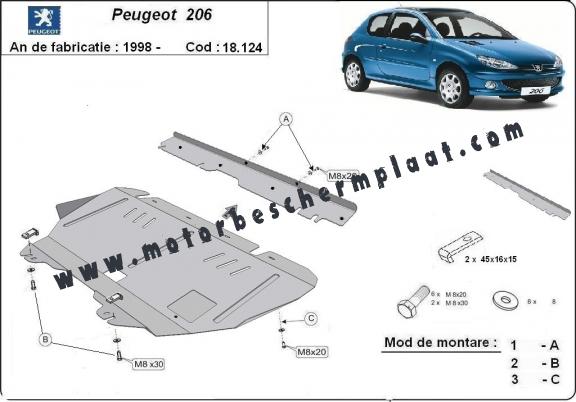 Motor, Versnellingsbak en Radiator Beschermplaat voor Peugeot 206