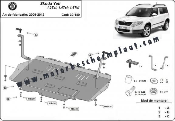 Motor, Versnellingsbak en Radiator Beschermplaat voor Skoda Yeti