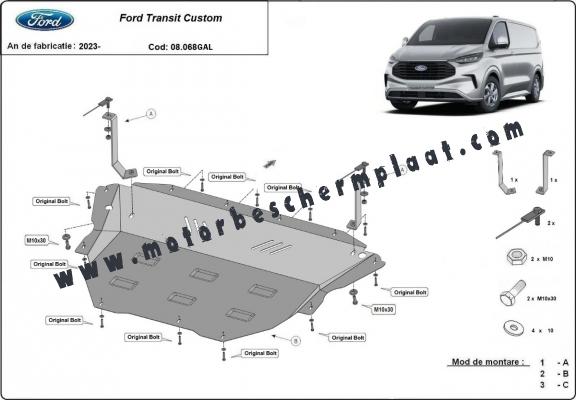 Motor, Versnellingsbak en Radiator gegalvaniseerd staal  Beschermplaat voor Ford Transit Custom
