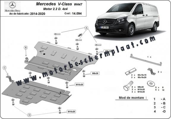 Motor, Versnellingsbak en Radiator Beschermplaat voor Mercedes V-Class W447, 2.2 D, 4x4