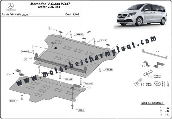 Motor, Versnellingsbak en Radiator Beschermplaat voor Mercedes V-Class W447, 2.2 D, 4x4