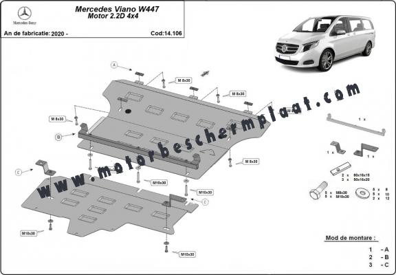 Motor, Versnellingsbak en Radiator Beschermplaat voor Mercedes Viano W447, 2.2 D, 4x4