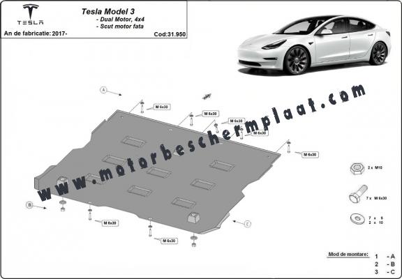 Voorste elektromotorschild tbv Tesla Model 3 AWD