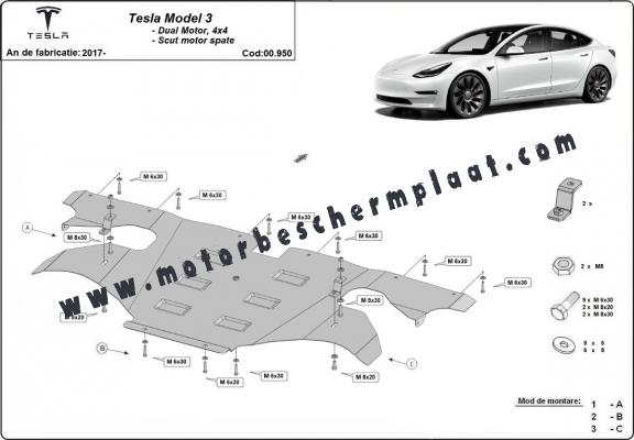 Achterste motorbescherming voor Tesla Model 3 AWD