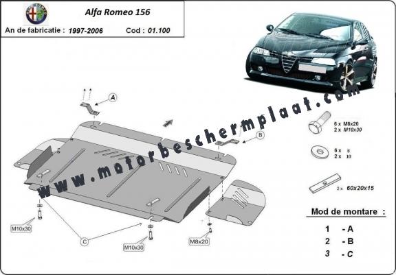 Motor, Versnellingsbak en Radiator Beschermplaat voor Alfa Romeo 156